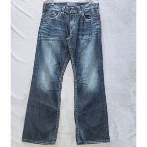 Silver Mens Indigo Medium Wash Gordie Straight Leg Relaxed Fit Jeans Size 34x32